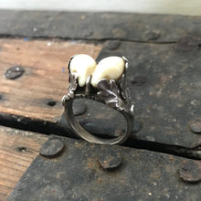 Load image into Gallery viewer, Silver Ring Deer Teeth Oak Leaves Antique 1900's - OOAK - Phoenix Menswear