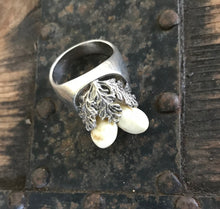 Load image into Gallery viewer, Silver Ring Deer Teeth Oak Leaves Antique 1930's - OOAK - Phoenix Menswear