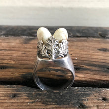 Load image into Gallery viewer, Silver Ring Deer Teeth Oak Leaves Antique 1930's - OOAK - Phoenix Menswear