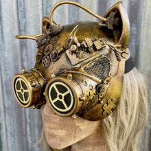Load image into Gallery viewer, Steampunk Cat Mask Gold - Phoenix Menswear
