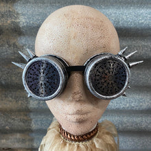 Load image into Gallery viewer, Steampunk Goggles - Spiked Silver Frames with Decorative Lenses - Phoenix Menswear