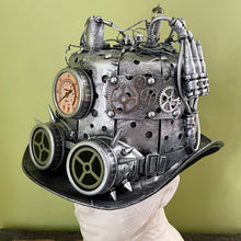Load image into Gallery viewer, Steampunk Top Hat Silver w/ Lights and Goggles - Phoenix Menswear