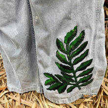 Load image into Gallery viewer, Upcycled Levis Vintage Overalls Blue Denim Dragonfly Leaves Sequins Sz M - OOAK - Phoenix Menswear