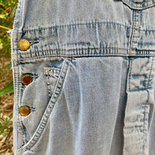 Load image into Gallery viewer, Upcycled Levis Vintage Overalls Blue Denim Dragonfly Leaves Sequins Sz M - OOAK - Phoenix Menswear