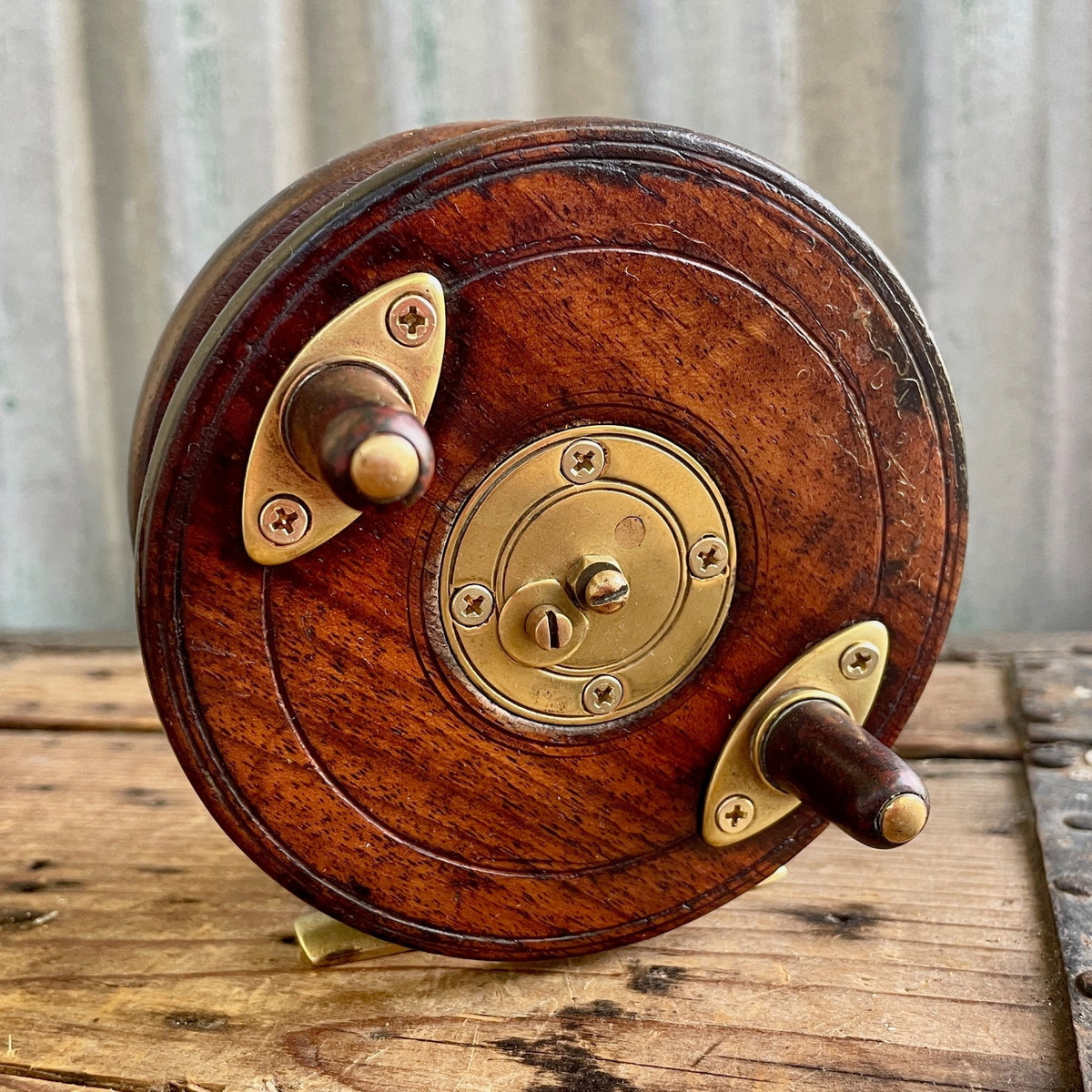 antique wooden fishing reel Reels A Vintage Brass Mounted Wooden