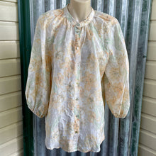 Load image into Gallery viewer, Witchery Yellow Green Cream Floral Blouse Viscose Tencel Linen L/S Sz 10 - OOAK - Phoenix Menswear