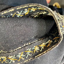 Load image into Gallery viewer, 1950's Vintage Handmade Black Crepe Button Up Blouse Gold Embroidery Sz XS - OOAK - Phoenix Menswear