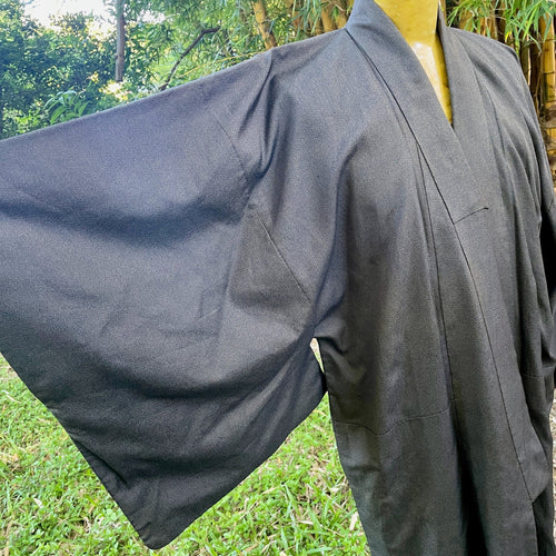 1960's Vintage Kimono Black Silk Duster Lined Made in Japan Sz - OOAK - Phoenix Menswear