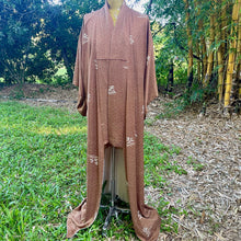 Load image into Gallery viewer, 1960&#39;s Vintage Kimono Brown Tan Silk Duster Lined Made in Japan Sz - OOAK - Phoenix Menswear