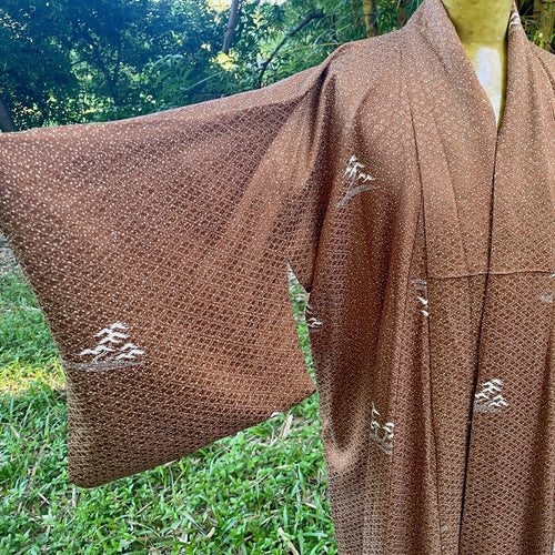 1960's Vintage Kimono Brown Tan Silk Duster Lined Made in Japan Sz - OOAK - Phoenix Menswear