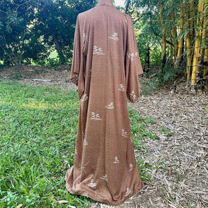 1960's Vintage Kimono Brown Tan Silk Duster Lined Made in Japan Sz - OOAK - Phoenix Menswear