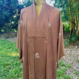 1960's Vintage Kimono Brown Tan Silk Duster Lined Made in Japan Sz - OOAK - Phoenix Menswear