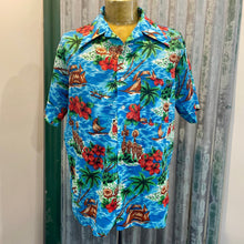 Load image into Gallery viewer, 1970's Handmade Vintage Blue Lightweight Hawaiian Shirt Floral Print S/S Sz 2XL - OOAK - Phoenix Menswear