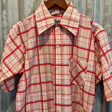 Load image into Gallery viewer, 1970's Men's Vintage White Red Plaid Check S/S Cotton Blend Shirt Sz S - OOAK - Phoenix Menswear