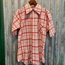 Load image into Gallery viewer, 1970's Men's Vintage White Red Plaid Check S/S Cotton Blend Shirt Sz S - OOAK - Phoenix Menswear