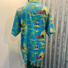 Load image into Gallery viewer, 1970's Vintage Aqua Blue Cotton Blend Cartoon Desert Designs Shirt S/S Sz 2XL - OOAK - Phoenix Menswear