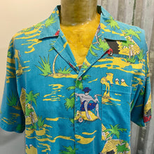 Load image into Gallery viewer, 1970's Vintage Aqua Blue Cotton Blend Cartoon Desert Designs Shirt S/S Sz 2XL - OOAK - Phoenix Menswear
