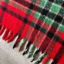Load image into Gallery viewer, 1970's Vintage Australian 'Lithgow' Wool Blanket Throw Knee Warmer Green Red Check Fringed - OOAK - Phoenix Menswear