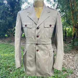 1970's Vintage Belted Safari Jacket Khaki Colour Retro Pockets Sz S - OOAK - Phoenix Menswear