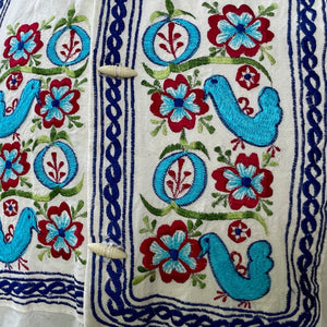 1970's Vintage Guatemalan Handmade Embroidered L/S Shirt Cream Blue Red Sz M - OOAK - Phoenix Menswear