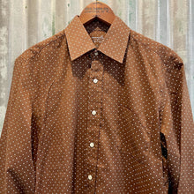 Load image into Gallery viewer, 1970's Vintage Men's Chocolate Brown White Polka Dots Cotton Blend L/S Shirt Made in France Sz S - OOAK - Phoenix Menswear
