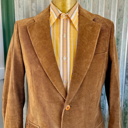 1970's Vintage Men's Corduroy Blazer Brown Tan Elbow Patches Sz M - OOAK - Phoenix Menswear