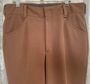 1970's Vintage Men's Trousers Brown Polyester Retro Made in USA Sz 34 - OOAK - Phoenix Menswear