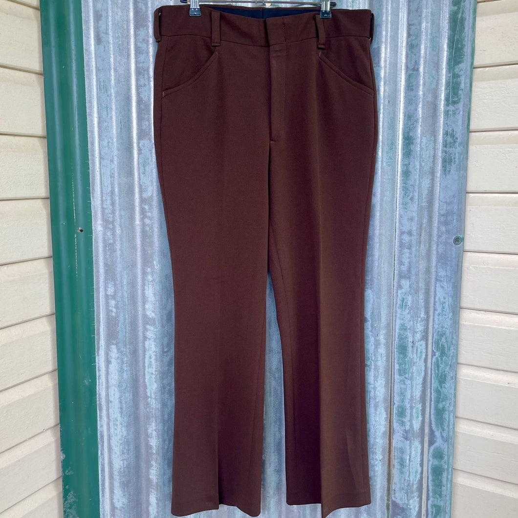 1970's Vintage Men's Trousers Brown Polyester Retro Made in USA Sz 34 - OOAK - Phoenix Menswear