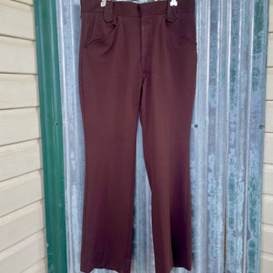 1970's Vintage Men's Trousers Brown Polyester Retro Sz 33 - OOAK - Phoenix Menswear