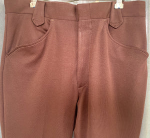 1970's Vintage Men's Trousers Brown Polyester Retro Sz 33 - OOAK - Phoenix Menswear