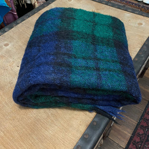 1970's Vintage Mohair Blanket 'St Albans' Made in Australia Throw Knee Warmer Green Blue Black Fringed - OOAK - Phoenix Menswear