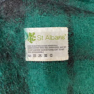 1970's Vintage Mohair Blanket 'St Albans' Made in Australia Throw Knee Warmer Green Blue Black Fringed - OOAK - Phoenix Menswear