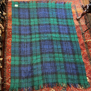 1970's Vintage Mohair Blanket 'St Albans' Made in Australia Throw Knee Warmer Green Blue Black Fringed - OOAK - Phoenix Menswear