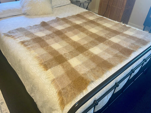 1970's Vintage Mohair Wool Blanket Throw Knee Warmer Brown Cream Check Small Made in Australia - OOAK - Phoenix Menswear
