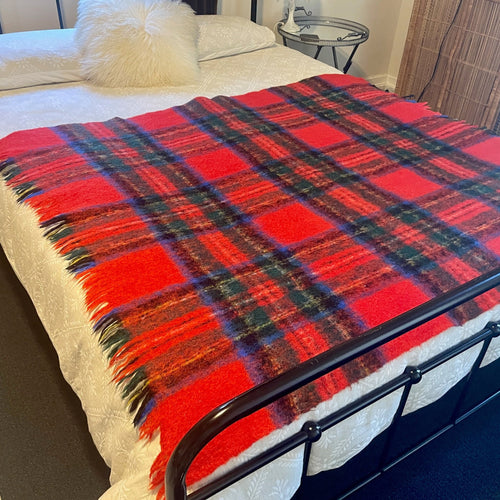 1970's Vintage Mohair Wool Blanket Throw Knee Warmer Red Blue Check Small Made in Australia Geelong - OOAK - Phoenix Menswear