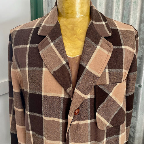 1970's Vintage Pendleton Wool Blazer Check Brown Beige 3 Button Made in USA Sz M - OOAK - Phoenix Menswear