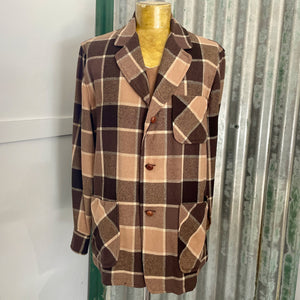 1970's Vintage Pendleton Wool Blazer Check Brown Beige 3 Button Made in USA Sz M - OOAK - Phoenix Menswear