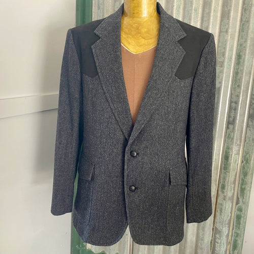 1970's Vintage Pendleton Wool Blazer Herringbone Grey Elbow Patches 2 Button Made in the USA Sz 44 - OOAK - Phoenix Menswear