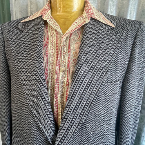 1970's Vintage Retro Men's Herringbone Blazer Grey New York Hand Tailored Sz XL - OOAK - Phoenix Menswear