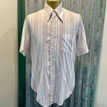 Load image into Gallery viewer, 1970's Vintage White Lightweight w/ Light Purple "Tapestry" Designs Shirt Pinstripe S/S Sz Large - OOAK - Phoenix Menswear