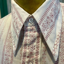 Load image into Gallery viewer, 1970's Vintage White Lightweight w/ Light Purple "Tapestry" Designs Shirt Pinstripe S/S Sz Large - OOAK - Phoenix Menswear