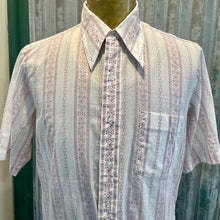 Load image into Gallery viewer, 1970's Vintage White Lightweight w/ Light Purple "Tapestry" Designs Shirt Pinstripe S/S Sz Large - OOAK - Phoenix Menswear