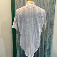 Load image into Gallery viewer, 1970's Vintage White Lightweight w/ Light Purple "Tapestry" Designs Shirt Pinstripe S/S Sz Large - OOAK - Phoenix Menswear