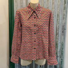 Load image into Gallery viewer, 1970s Vintage Women's Red Blue Cream Chevron L/S Shirt Sz S - OOAK - Phoenix Menswear