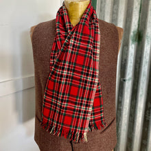 Load image into Gallery viewer, 1970's Vintage Wool Ascot Cravat Neck Scarf Classic Tartan Red Green - 19 x 124 cm - OOAK - Phoenix Menswear