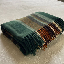 Load image into Gallery viewer, 1970's Vintage Wool Blanket Throw Knee Warmer Green Brown Check Fringed - OOAK - Phoenix Menswear