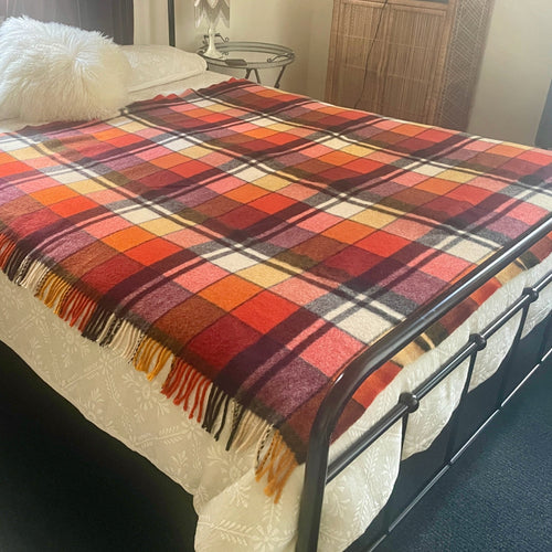 1970's Vintage Wool Blanket Throw Knee Warmer Red Pink Orange Black - OOAK - Phoenix Menswear