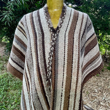 Load image into Gallery viewer, 1970&#39;s Wool Vintage Poncho Handmade Woven Brown Stripe V Neck One Size - OOAK - Phoenix Menswear