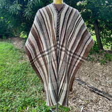 Load image into Gallery viewer, 1970&#39;s Wool Vintage Poncho Handmade Woven Brown Stripe V Neck One Size - OOAK - Phoenix Menswear