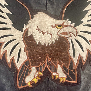 1980's Heavy Vintage Black Leather Biker Vest Embroidered USA Flag Eagle Sz XL - OOAK - Phoenix Menswear